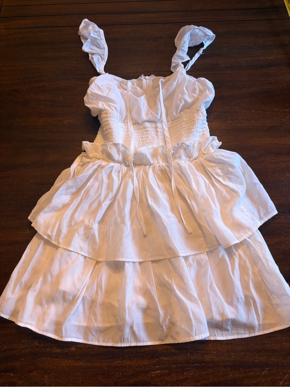 Native Daughters White Ruffle Tiered Mini Dress Size S Smocked Cottagecore Coque